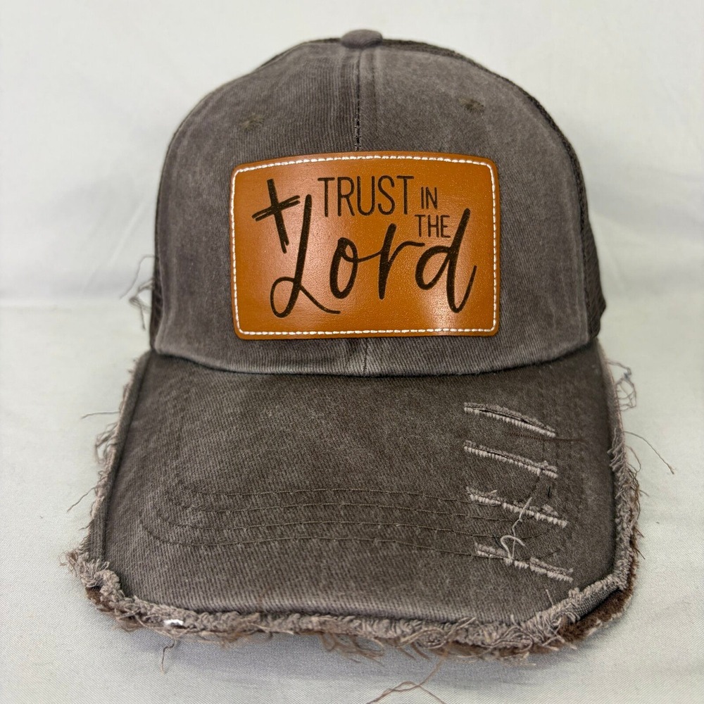 Trust in the Lord Christian Cross Distressed Trucker Hat Snapback Patch Cap